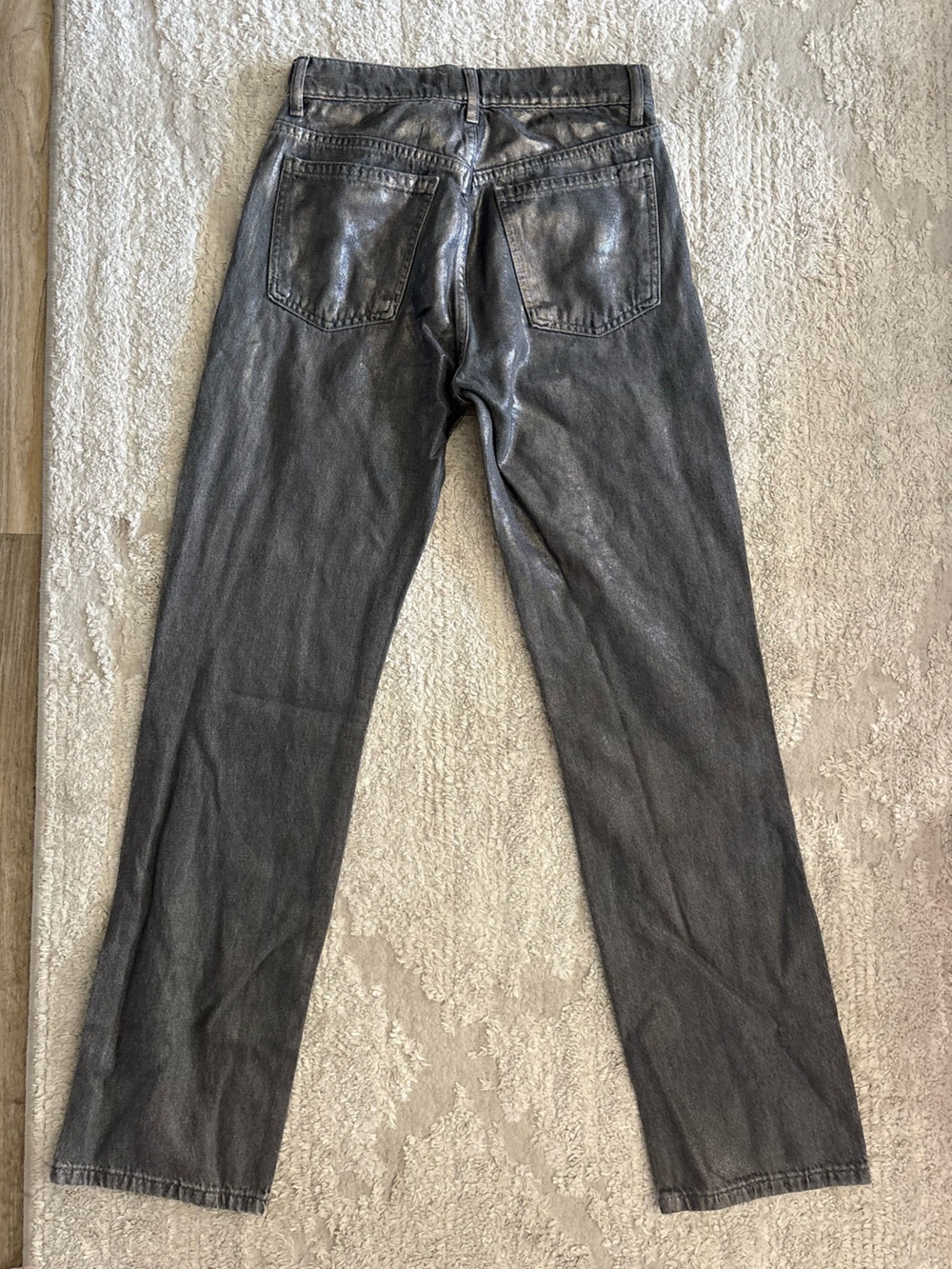 Zara Metallic Coated Straight Leg Jeans - Dark Silver / Gunmetal Grey Size 2 - Picture 4 of 6
